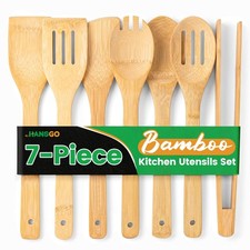 Juego de 7 utensilios de cocina de bambú cucharas espátulas utensilios de cocina antiadherentes HeatResis