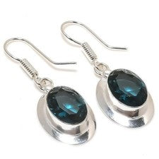 Pendiente de plata de ley 925 con piedras preciosas de topacio azul de Londres hecho a mano joyería regalo