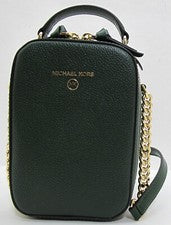 NUEVO MICHAEL KORS Jet Set Pequeño N/S Cuero Guijarro Teléfono TH Bandolera Verde Musgo