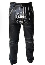 Pantalones de cuero negros para hombre Pantalones de motociclista Pantalones de motociclista Blanco Estilo con cremaller