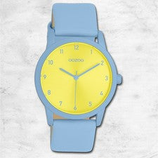 Oozoo Reloj de Pulsera Mujer Relojes Análogo Pulsera de Cuero Azul Claro