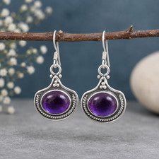 Pendientes colgantes de plata de ley 925 amatista natural piedras preciosas ovaladas hechos a mano regalo