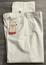 PANTALONES IZOD Heritage Chino Resistente a las Arrugas Beige Frente Plano Para Hombre 38W X 32L NUEVO