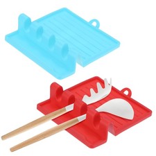 Paquete de 2 reposa utensilios de cocina múltiples de silicona, resistentes al calor [rojo, azul claro]