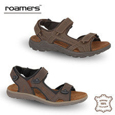 Sandalias para caminar de cuero para hombre vagabundos triple correa acolchadas punta abierta zapatos de excursionista