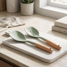 Juego de cucharas de silicona con mango de madera 31 cm 2 piezas para cocinar remover y servir