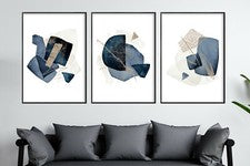 Impresiones de pared formas abstractas azules, decoración de pared abstracta azul, impresiones abstractas