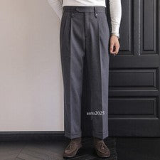 Pantalones largos rectos estilo italiano para hombre vestido negocios imitación lana pantalones británicos