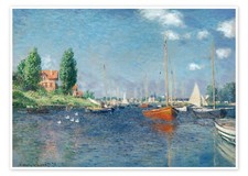 Cartel impreso Barcos rojos en Argenteuil Cloude Monet decoración de pared arte para el hogar cuadro A4