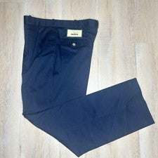 Pantalones John Martin Para Hombres 34x31 Azul Plisado Pierna Recta Botón Mezcla Algodón