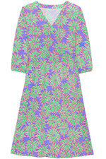 Vestido para mujer - Vestido estampado azul verde - Vestido midi - Pequeño - Jersey de algodón