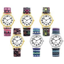 Reloj de pulsera de cuarzo de fácil lectura con banda elástica con estampado bohemio para mujer de acero inoxidable