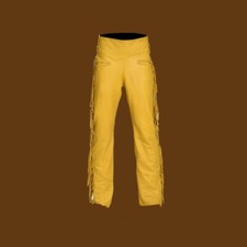 Pantalón Western Wear Cuero Real Flecos Vaquero Estilo Indio Americano Hombres