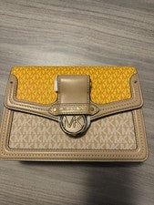 Bolso de Hombro Michael Kors Jessie Mediano Para Mujer Dos Tonos Logo Solapa Amarillo