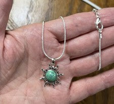 "Collar colgante de sol turquesa genuina de plata de ley y cadena de serpiente 18"" ⭐️🩵"