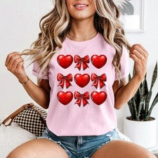 Linda camiseta roja brillante con lazo en el corazón para mujer San Valentín moda regalo de cumpleaños