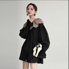 Mujer Harajuku Elegante Retro Muñeca Cuello Manga Larga Vestido Camisa Suelta