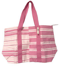 Bolso de Mano Victoria's Secret Heritage de Lona a Rayas Rosa Top Cremallera 21" x 14" Nuevo con Etiquetas