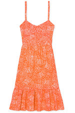 Vestido para mujer - Vestido floral estampado - Solero - Grande - Algodón - Naranja neón