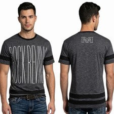 ROCK REVIVAL JEANS Carbón BUNKER Calce Regular Manga Corta Gráfico Camiseta Nueva con Etiquetas