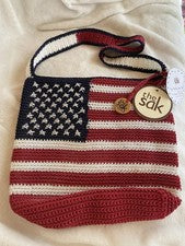Cartera The Sak Bandera Americana EE. UU. Rojo Blanco Azul Crochet Bolso Correa para el Hombro