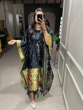 Caftán de seda pura Gaji Abaya Paithani Jacquard mujer juramento Ramadán boda