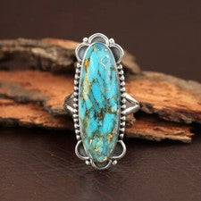 Joyería hecha a mano de plata esterlina 925 maciza azul cobre turquesa para mujer