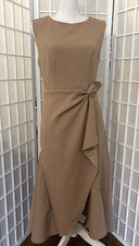 Nuevo con etiquetas Vestido Fehaute Para Mujer Sin Mangas Línea A Cintura Twist Midi Marrón Tostado Grande