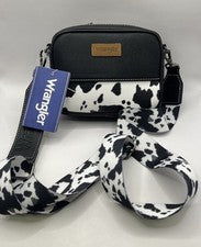 Bolso Bandolera Mujer Negro Wrangler Estampado Vaca Cuero Suave Marrón Logo Ajustable