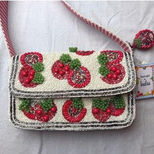 Nuevo con etiquetas Bolso de Hombro Hecho a Mano India Con Cuentas Tomate Guinga Rojo Viral NUEVO Rojo