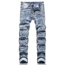 Pantalones de mezclilla de moda para hombre con abertura elásticos ajustados pantalones pierna recta