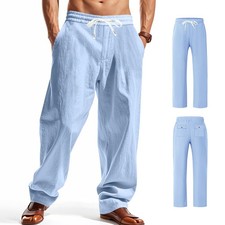 Pantalones de trabajo de lino para hombre casual estilo fino simple pierna ancha