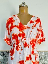 Vestido largo caftán estampado Shibori viscosa naranja indio maxi de noche para mujer Top