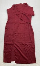 Vestido para mujer mediano borgoña formal hasta la rodilla fuera del hombro