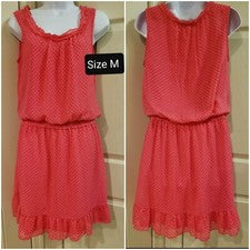 Vestido de verano vintage de moda para mujer hasta la rodilla sin mangas de gasa rojo lunares