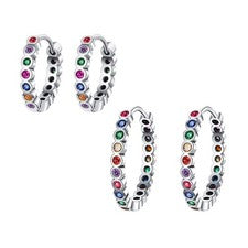 Pendientes mujer plata 925 criollos con circonitas arco iris, montura redonda coloridos