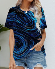 Blusa Camiseta Mujer Negro Azul Galaxia Gráfico Moda Manga Corta Sedoso Suave
