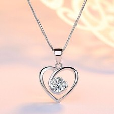 Collar colgante de plata de ley 925 con corazón de cristal y remolino para mujeres y niñas joyas