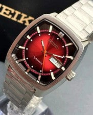 Seiko SNKP27 Automatic Watch Men’s Red Sunburst Dial Day-Date Stainless Steel
