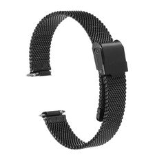 Correa de reloj de malla de acero inoxidable 316L, 14 mm, con cierre rápido, negro