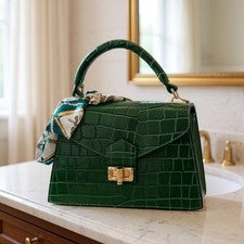 Bolso de mano para mujer de cuero italiano de diseñador - verde Nala