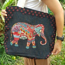 Bolso de compras tailandés elefante bolso de mano plegable de tela azul 14 pulgadas
