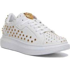 Guess Para Hombre FM5SASELE12 Blanco/Dorado Tachonado Cordones Tenis Zapatos
