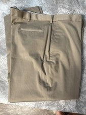 NUEVO Pantalones Haggar Premium Sin Hierro Caqui Para Hombres 32Wx30L Calce Clásico Frente Plano Beige
