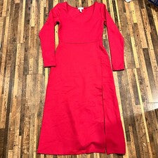 Vestido para mujer Leith rosa talla pequeña midi abertura manga larga tejido redondo manga larga