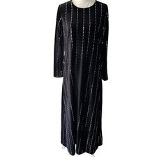 Vestido Jameel Mujer Talla Pequeña Maxi Negro Terciopelo Espejado Manga Larga Rayas Nuevo