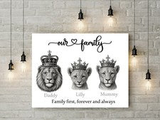 Familia León Nombre Personalizado Impresión Decoración Hogar Regalo Animal Tema A2 A3 A4 8x10