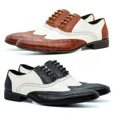 Nuevo Para Hombres Dos Tonos Oxford Calles Con Cordones Formales Gángster Zapatos Punta de Ala Spats Reino Unido