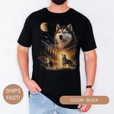 Camiseta Confort Estilo Retro Gráfico Lobo De Colección Animal Vida Silvestre