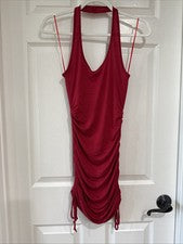 Moda Nova Para Mujer/Junior Pequeño Mini Vestido Halter Acanalado Rojo Nuevo con Etiquetas